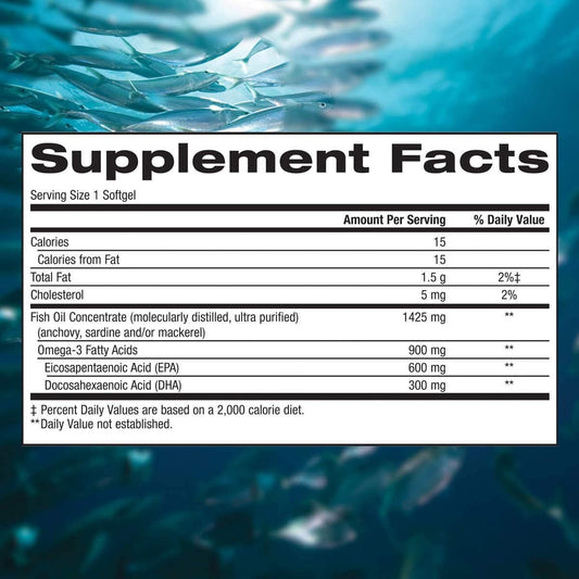 Generic Triple Strength Omega-3 enteric softgel close-up reduces fishy aftertaste