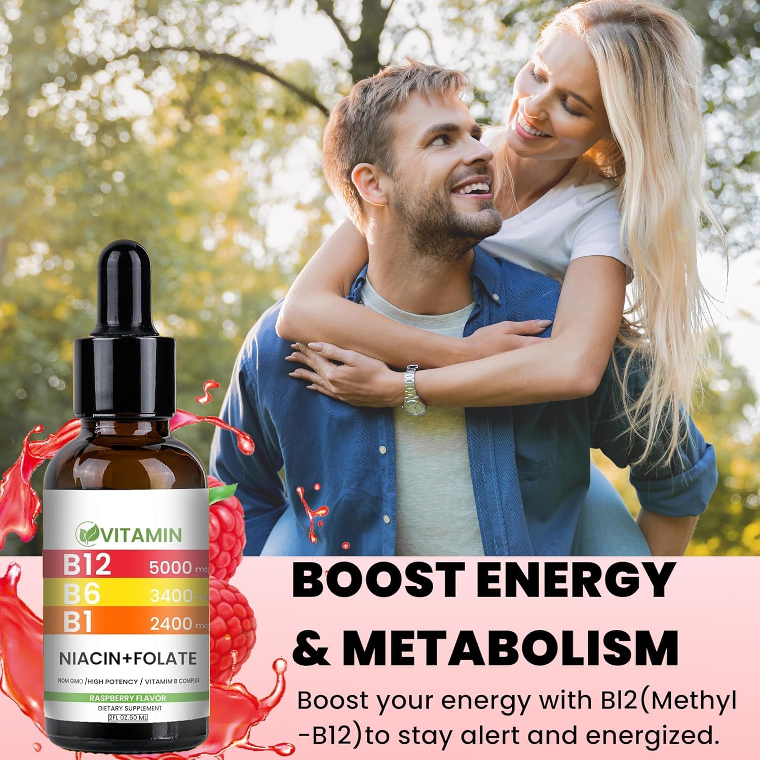 Generic Vitamin B12 Drops liquid over glass illustrating easy daily use.