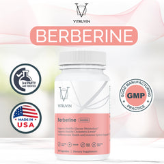 Generic Vitruvin Berberine 600mg bottle closeup shows ultra-absorbable capsules for reliable dosing