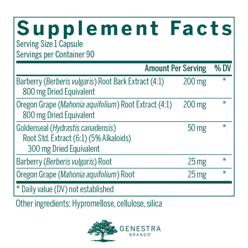 Genestra Berberis Formula bottle back shows traditional digestive health ingredients.