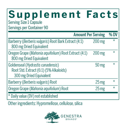 Genestra Berberis Formula bottle back shows traditional digestive health ingredients.