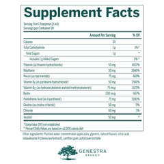 Genestra Brands Liquid B Complex label close-up highlights ingredients