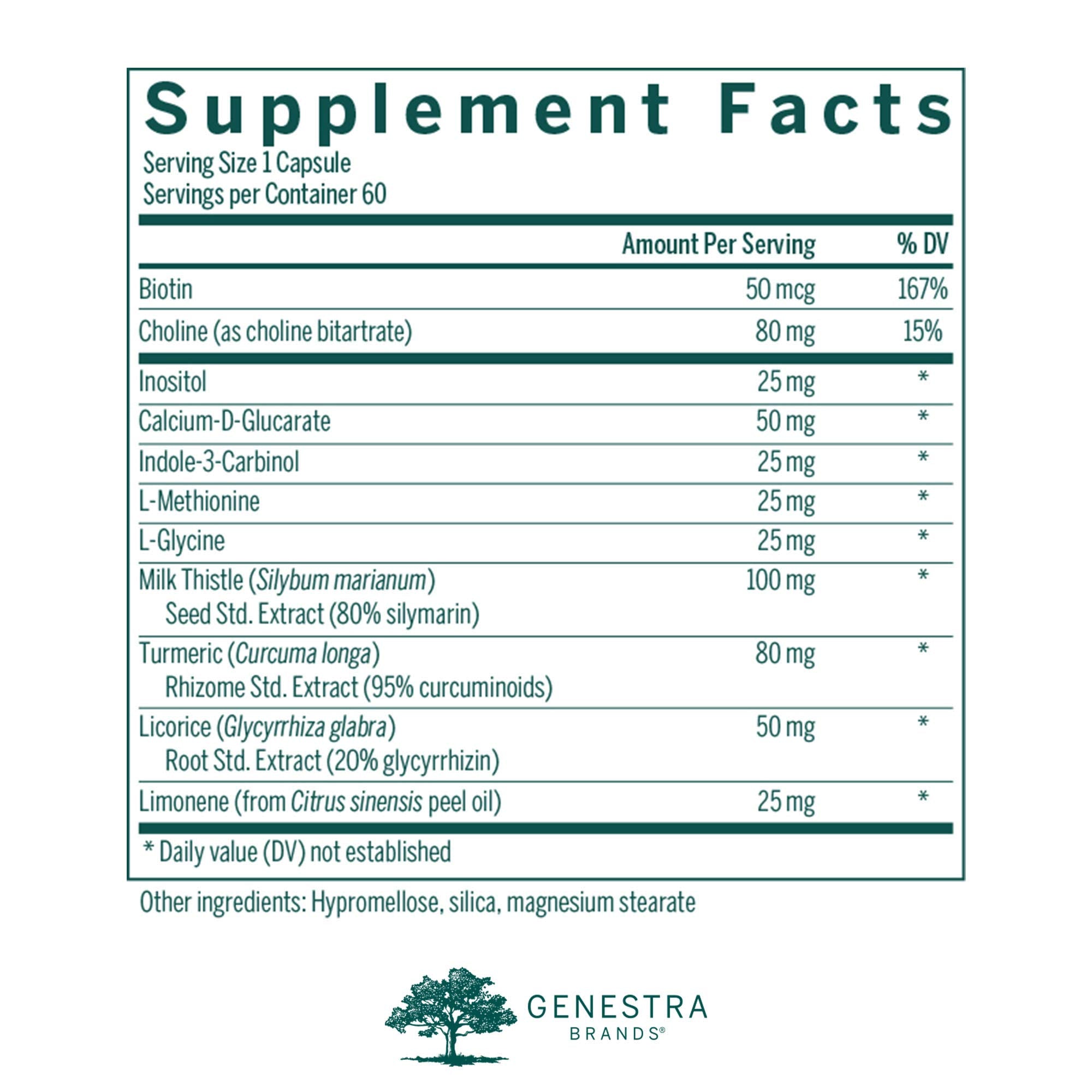 Genestra Brands Liver Support capsules arranged for convenient daily use.