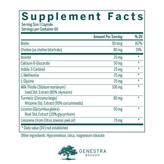 Genestra Brands Liver Support capsules arranged for convenient daily use.