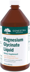 Genestra Brands Magnesium Glycinate Liquid bottle pour promoting normal muscle function.