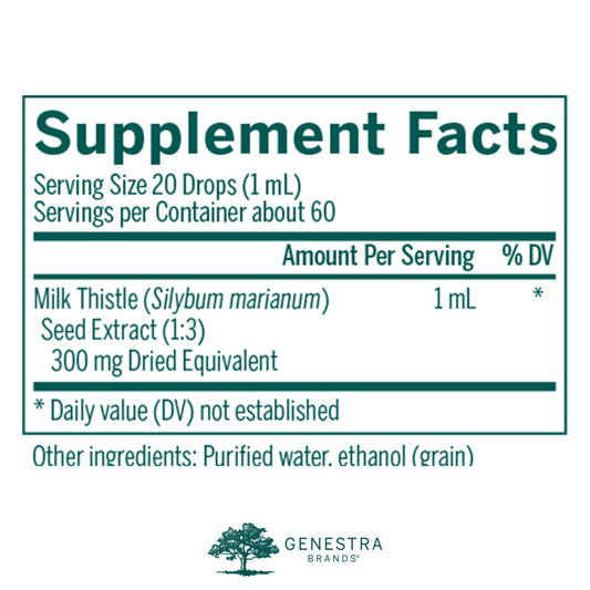 Genestra Brands Milk Thistle tincture dropper for precise dosing.