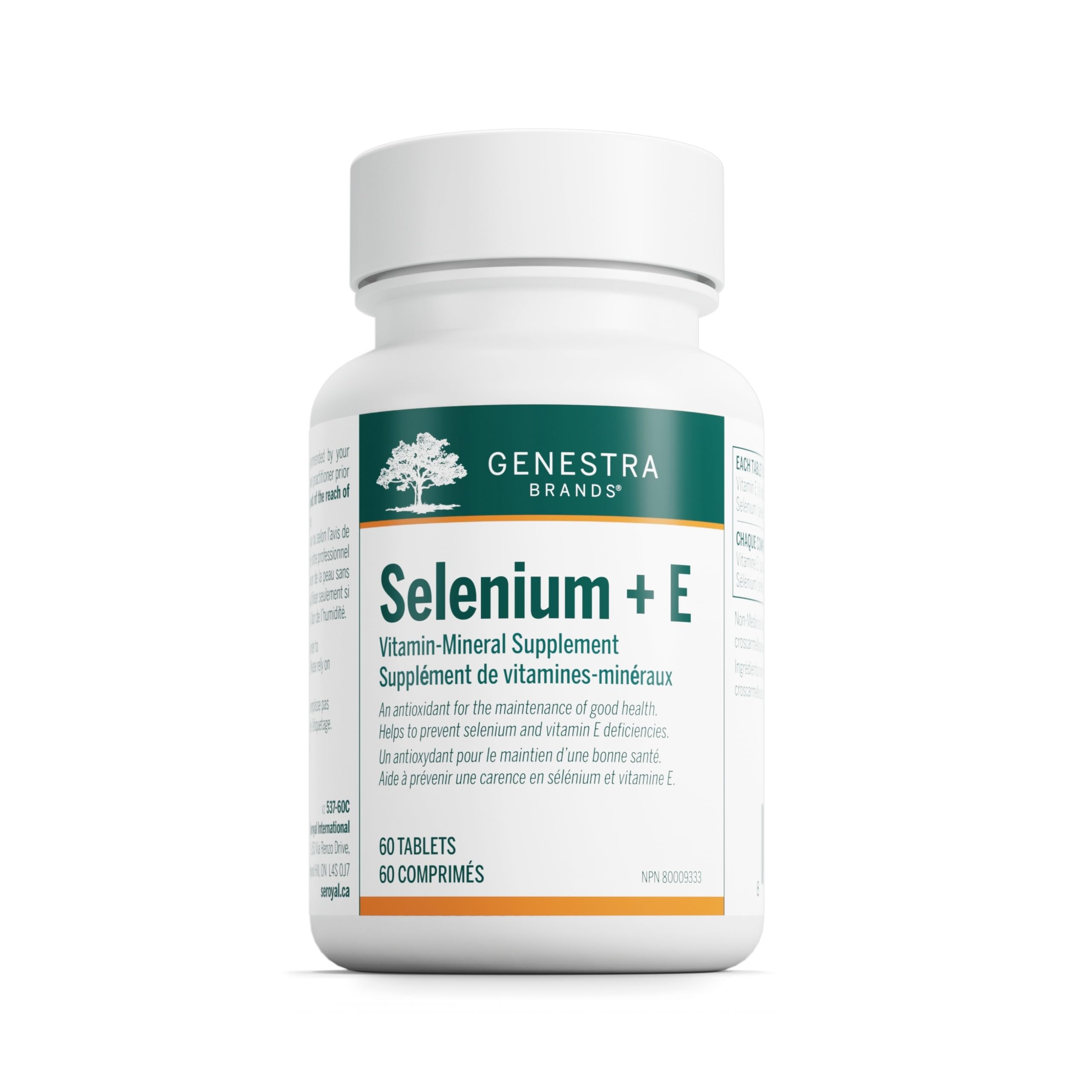 Genestra Brands Selenium + E bottle front displaying antioxidant tablets