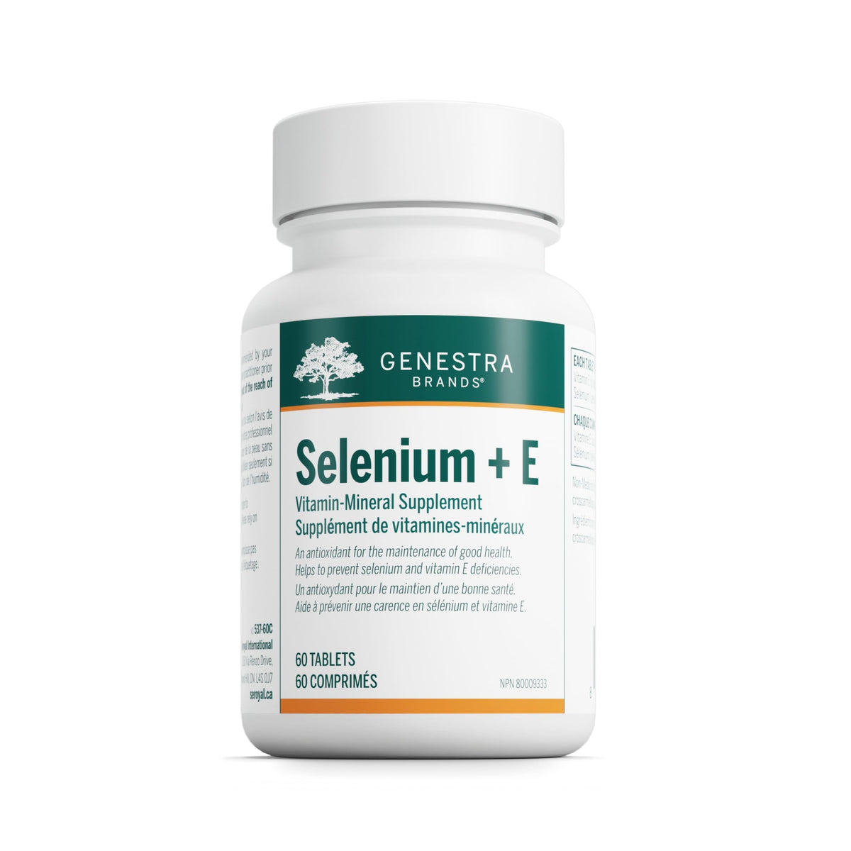 Genestra Brands Selenium + E bottle front displaying antioxidant tablets