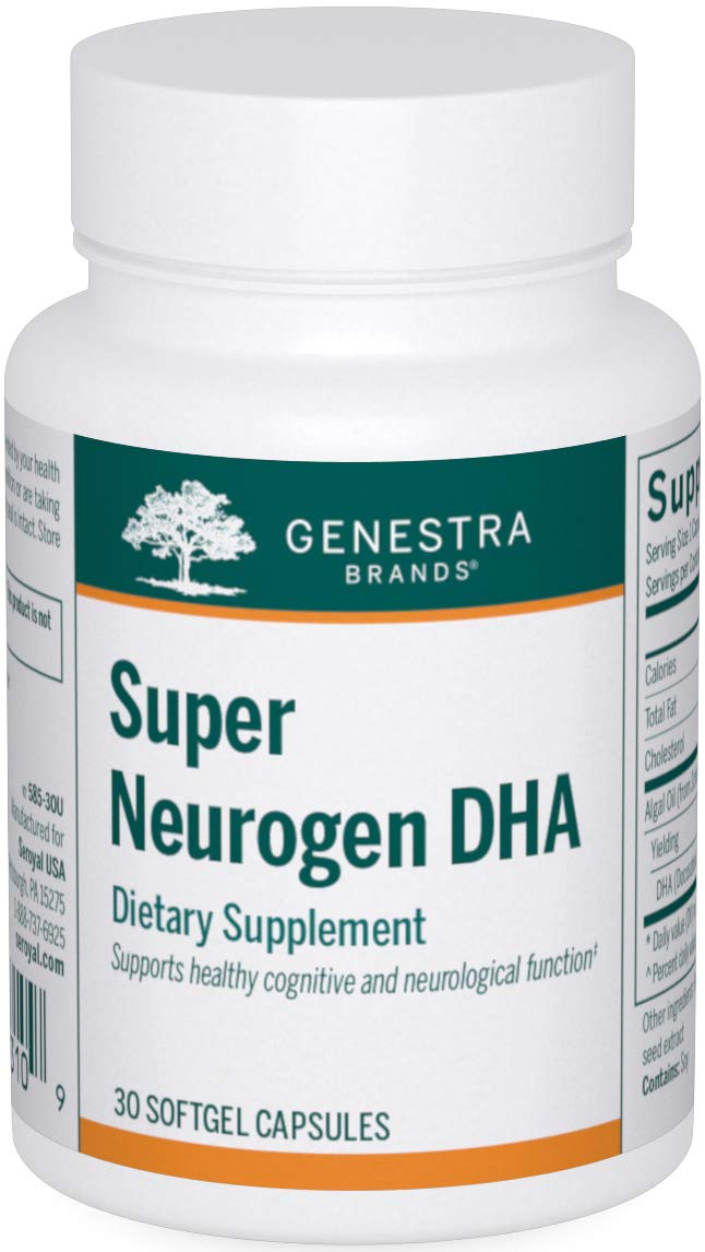 Genestra Brands Super Neurogen DHA bottle with capsules ready for cognitive support.