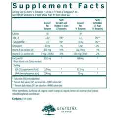 Genestra Cod Liver Oil Forte label highlighting dairy-free and gluten-free attributes
