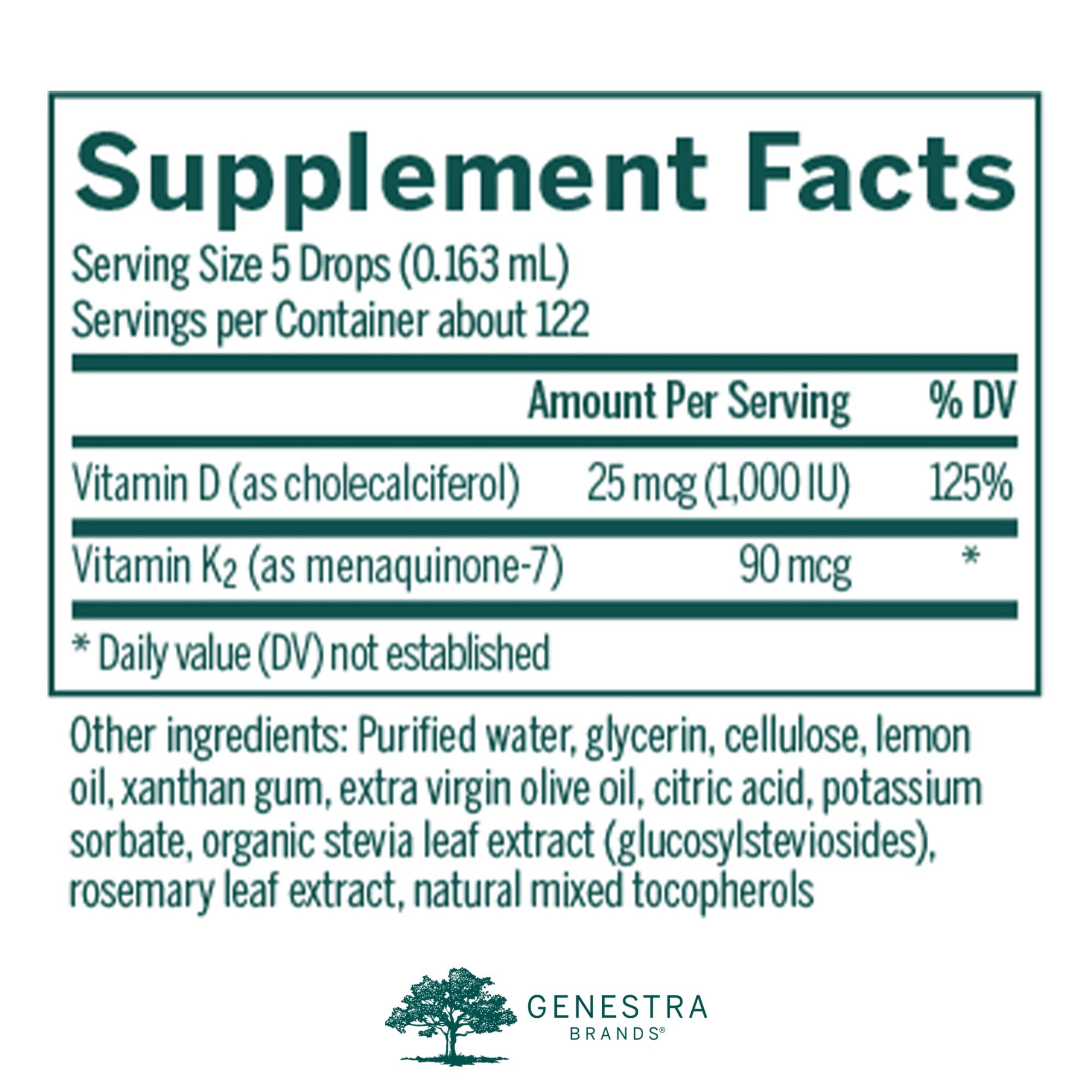 Genestra D3 K2 Mulsion lemon bottle with dropper enables simple, fast dosing.