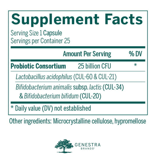 Genestra HMF Intensive capsule close-up highlighting high CFU per serving