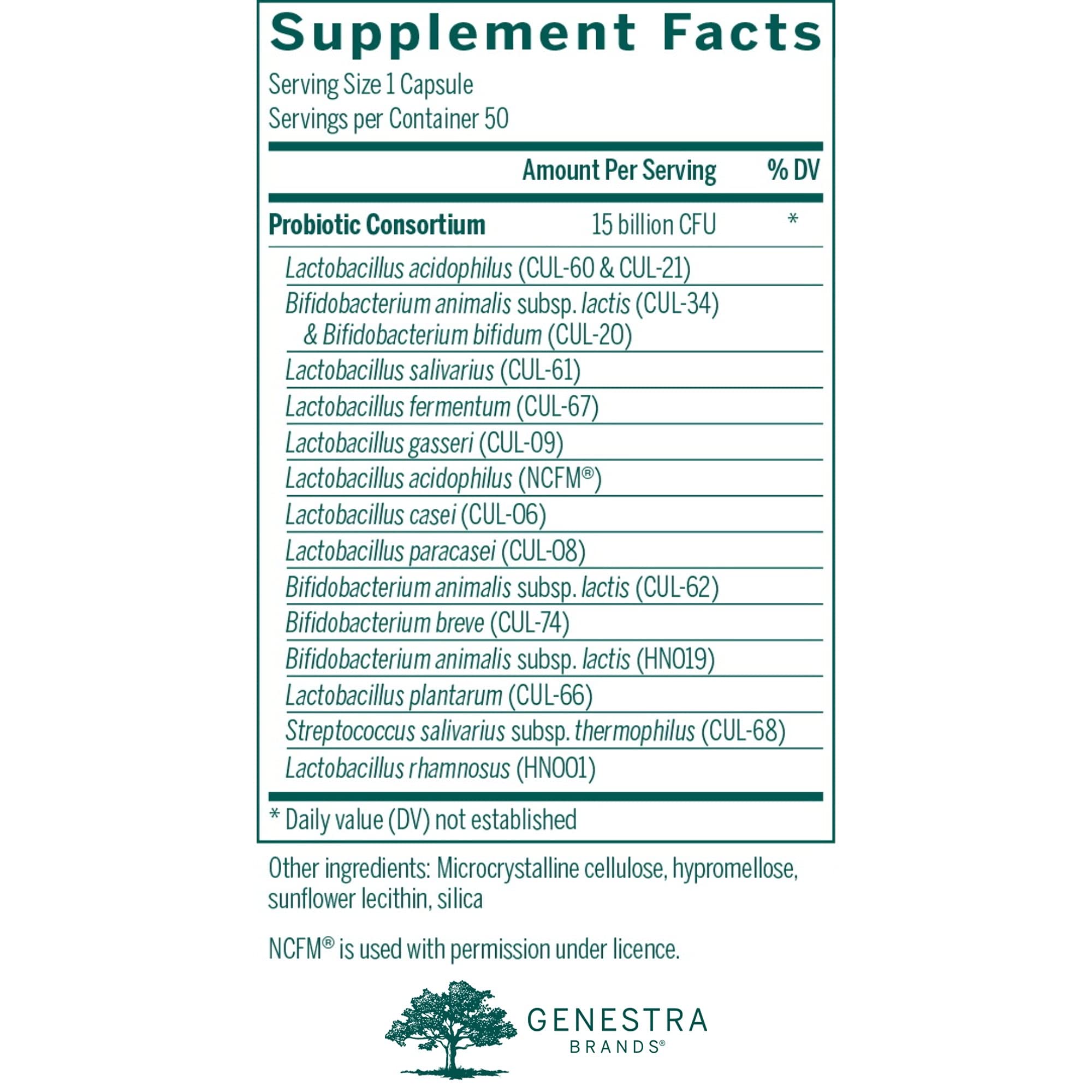 Genestra HMF Multi Strain capsules ready for daily probiotic support.