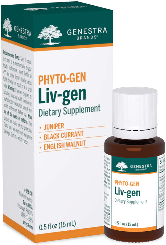 Genestra Liv-gen bottle pour with juniper blend for emunctories support.