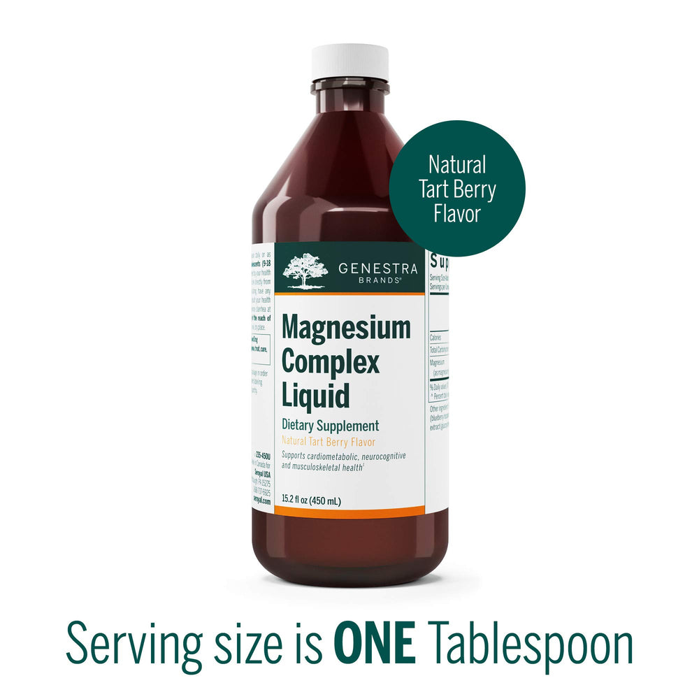 Genestra Magnesium Complex Liquid label showing three organic magnesium sources.