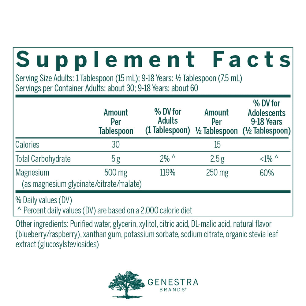 Pouring Genestra Magnesium Complex Liquid for daily muscle function support.