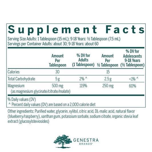 Pouring Genestra Magnesium Complex Liquid for daily muscle function support.