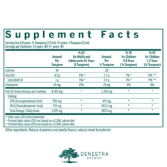 Genestra Super EFA Liquid label highlights natural strawberry flavor for enjoyable daily use.