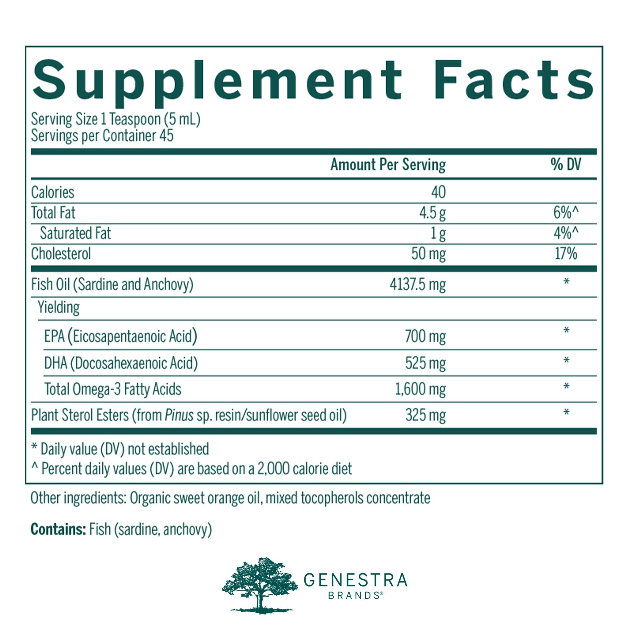 Genestra Super EFA Liquid Plus label close-up showing plant sterols.