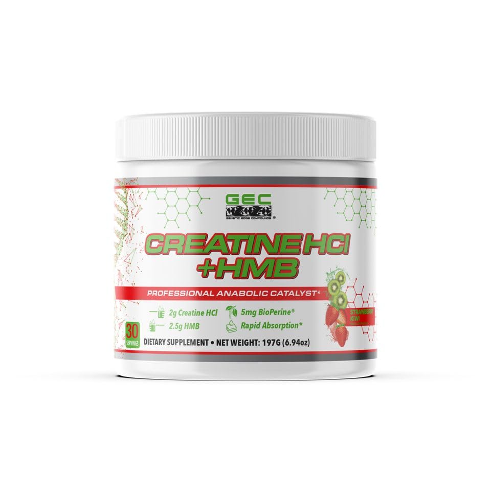 Genetic Edge Creatine HCl + HMB bottle highlighting lean gains and purity