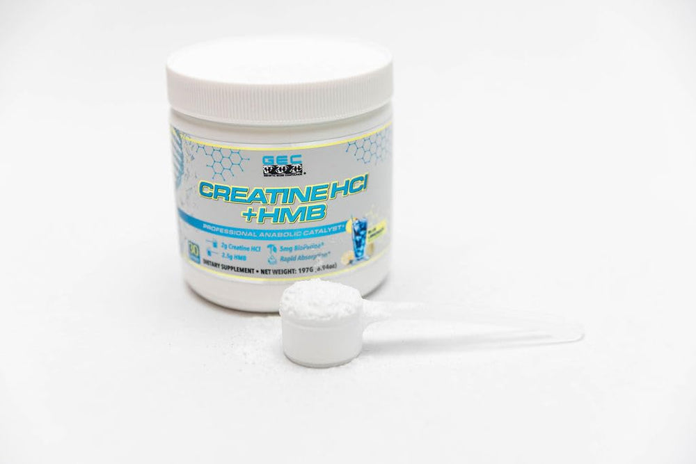 Genetic Edge Creatine HCl + HMB label detail shows no artificial dyes.