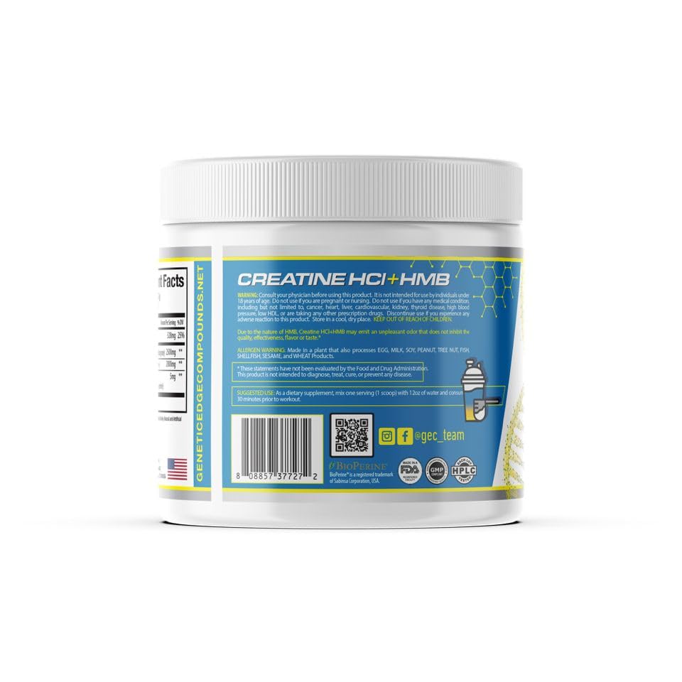 Genetic Edge Creatine HCl + HMB scoop with Blue Lemonade flavor closeup.