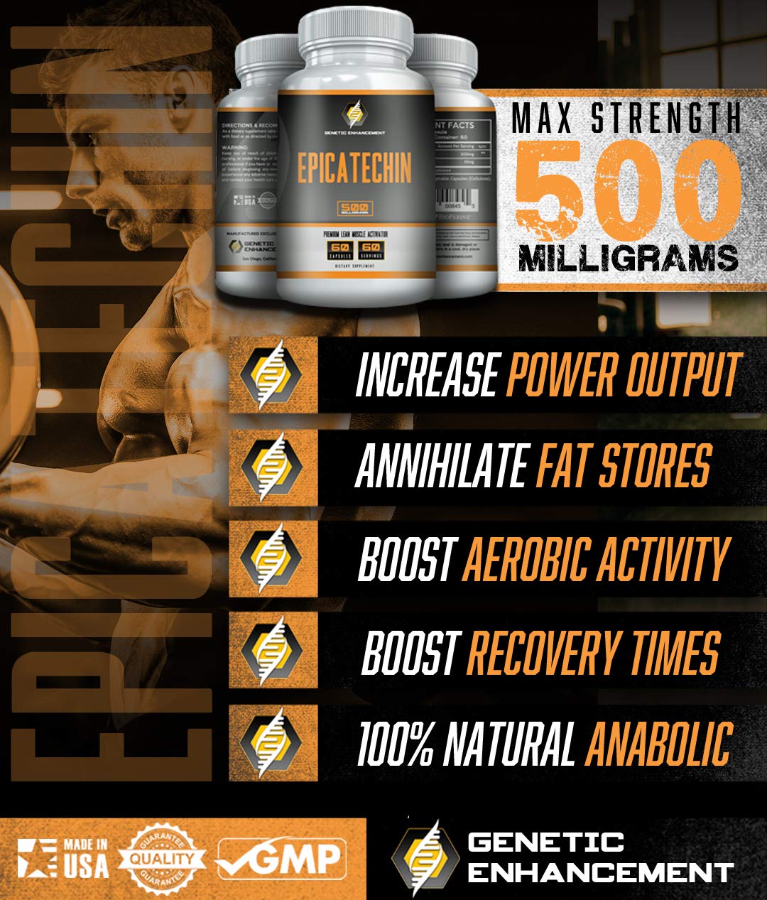 Genetic Enhancement Epicatechin 30-serving bottle emphasizes compact, potent 1000 mg servings.