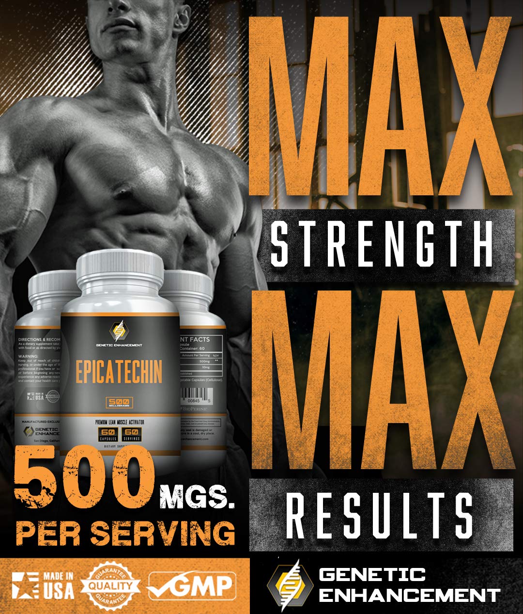 Genetic Enhancement Epicatechin 60-serving bottle showcases high-dose option for flexible dosing.