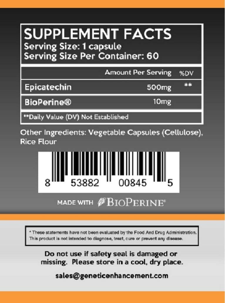 Genetic Enhancement Epicatechin capsules offer consistent dosing for workouts.