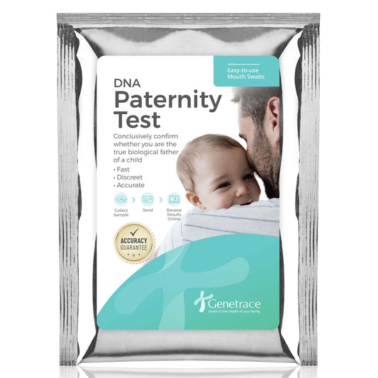Genetrace DNA paternity test kit at-home collection showing easy saliva sampling for family clarity