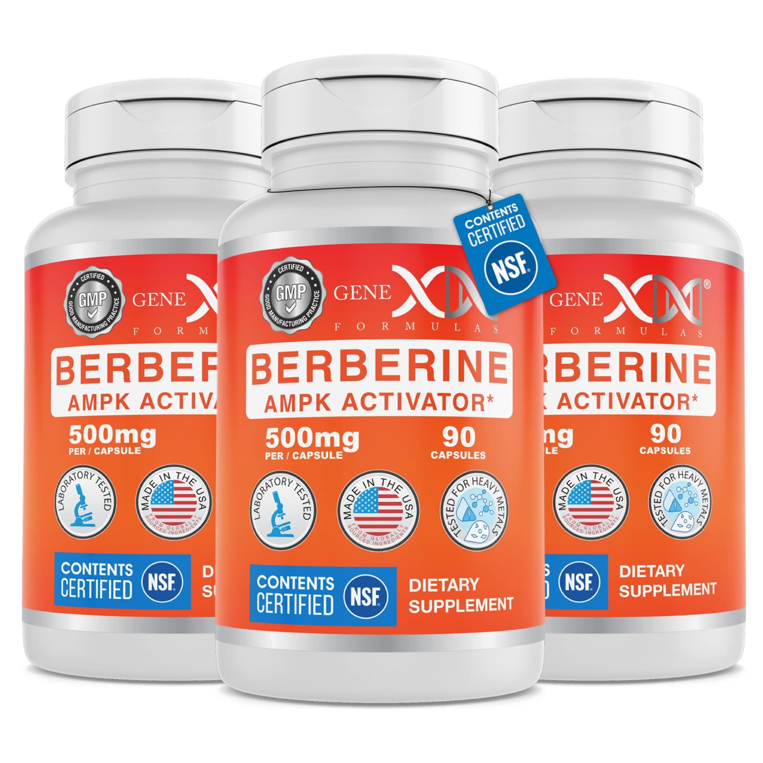 Genex Formulas Berberine HCl 500mg bottle supports daily wellness with simple dosing.