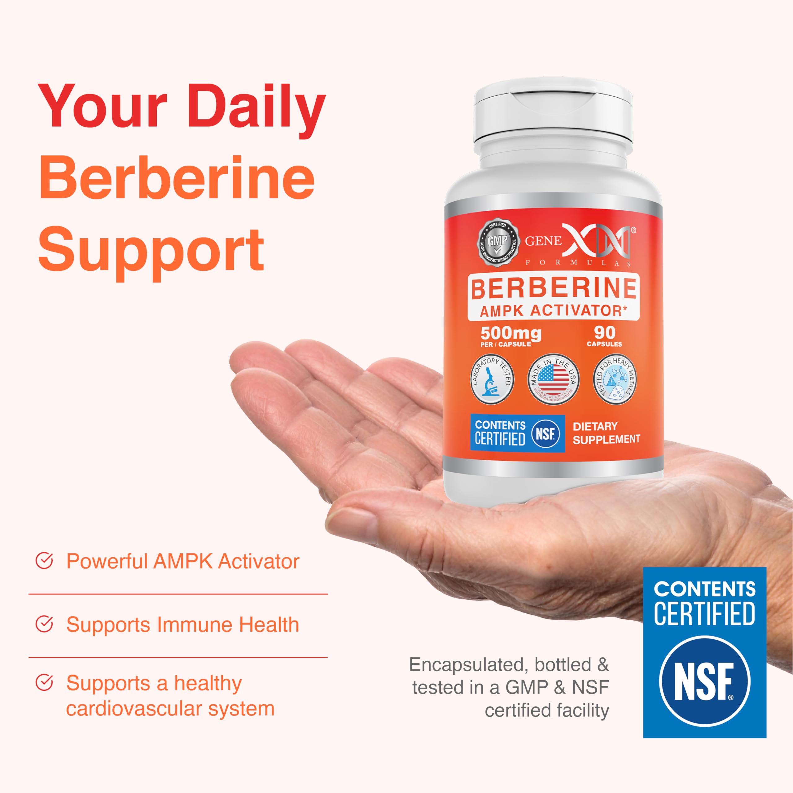 Genex Berberine HCl 500mg bottle and box signal a three-month supply.