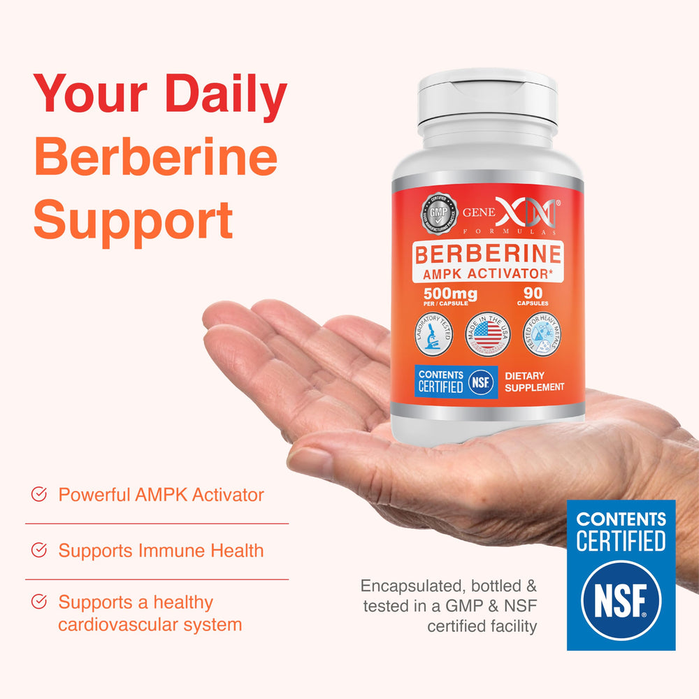Genex Berberine HCl 500mg bottle and box signal a three-month supply.