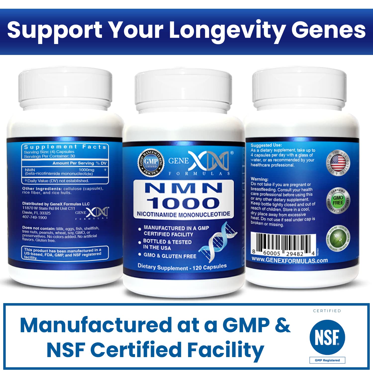 Non-GMO, gluten-free, vegan NMN 1000mg capsule options
