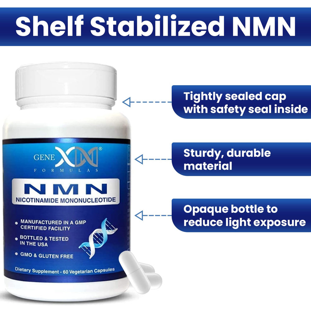 Opaque NMN bottle with packaging designed for safe shipping and storage