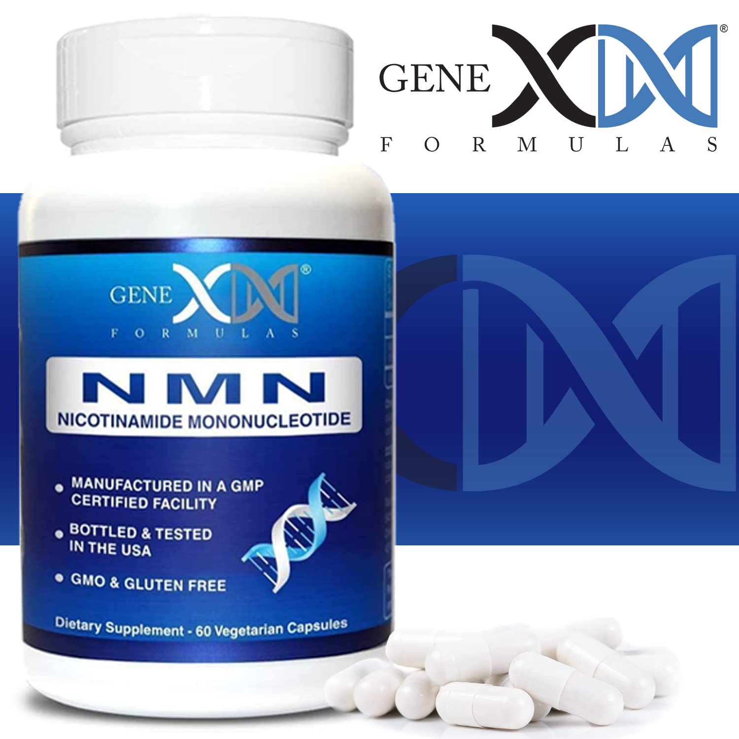 Genex Formulas NMN capsules with a glass of water for daily use.