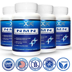 Non-GMO, vegan, gluten-free seal on Genex Formulas NMN