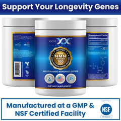 Genex Formulas NMN powder produced via enzyme process indicating non synthetic origin