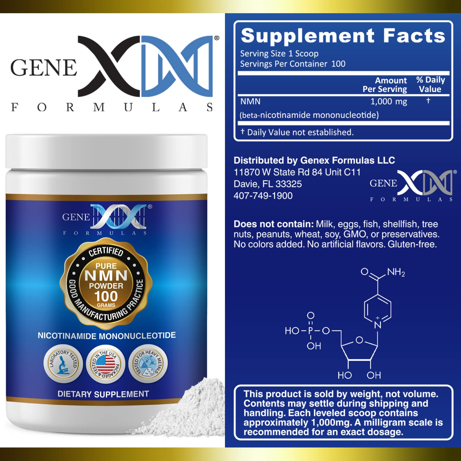 Genex Formulas Pure NMN powder scoop for precise measurement