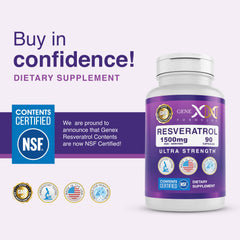 Genex Formulas Resveratrol capsules closeup reveals 500mg per capsule