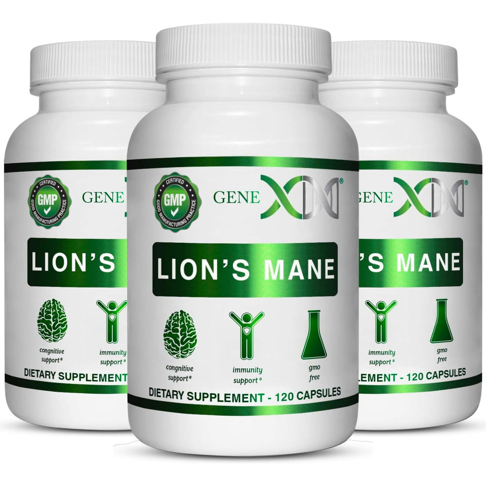 Genex Lions Mane bottle front view for focused daily brain support.