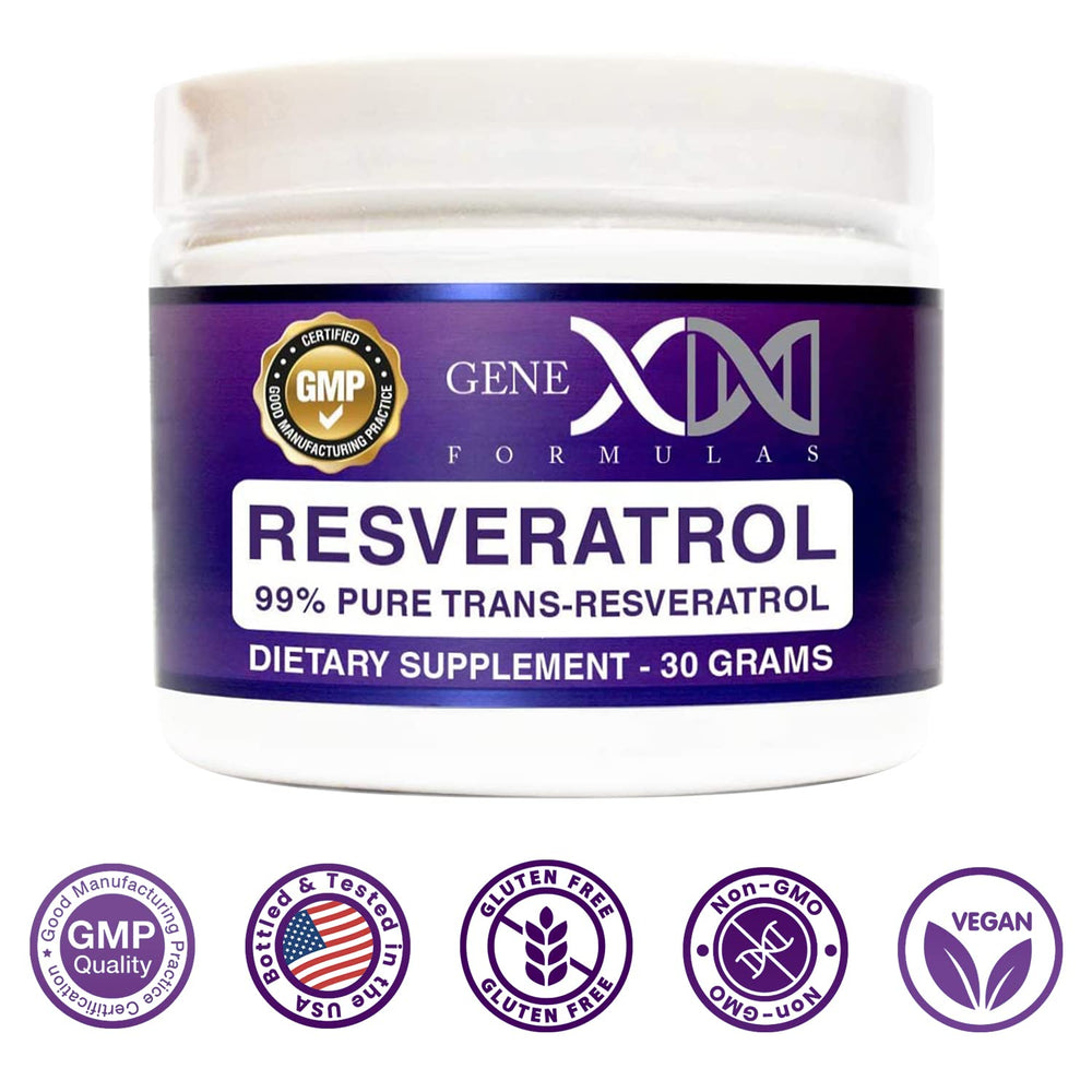 Genex Trans-Resveratrol 30-day serving count—clear daily dosage.
