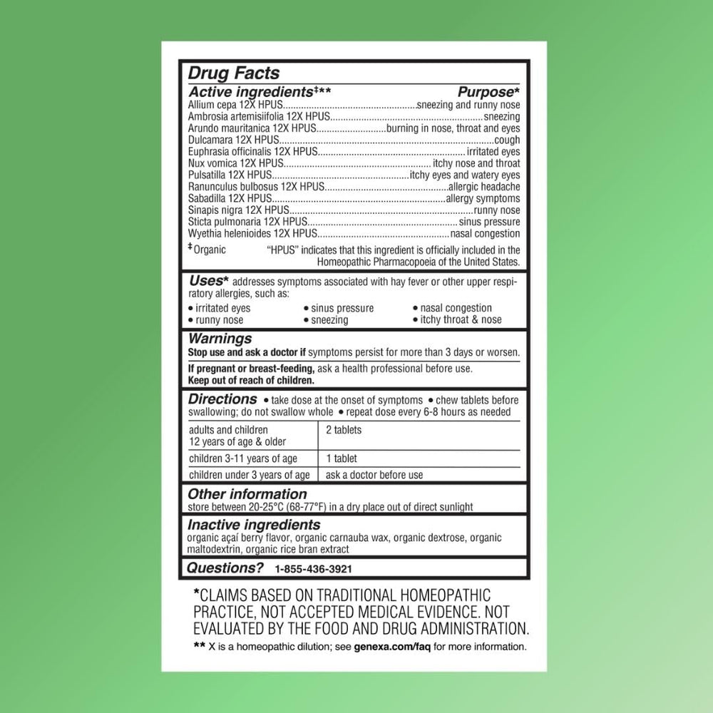 Genexa Allergy Care ingredients icons signaling clean formulation