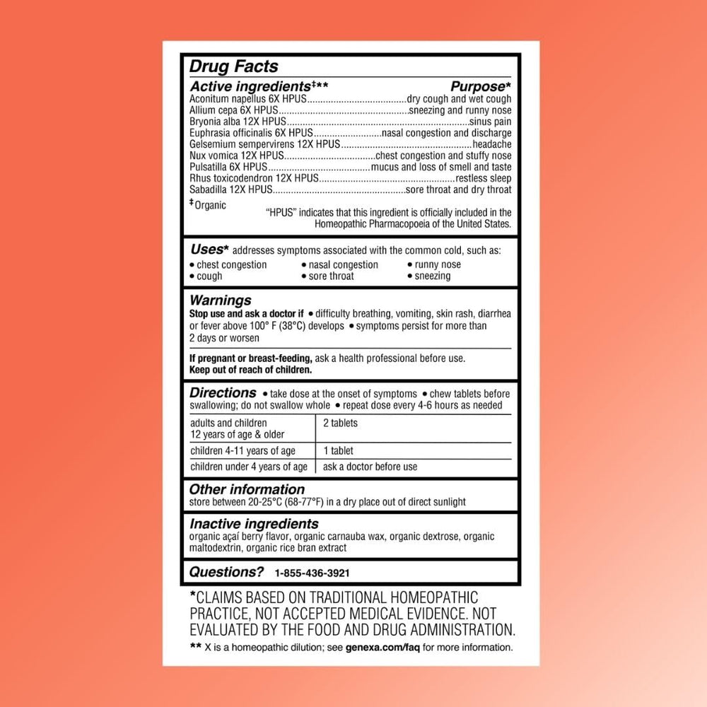 Genexa Cold Crush made in USA, trusted homeopathic blend.