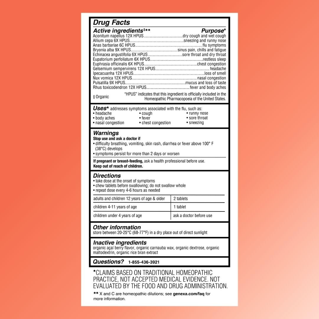 Genexa Flu Fix acai flavor close-up highlights tasty, kid-friendly chewables.