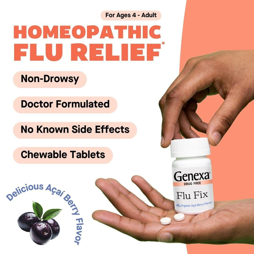 Genexa Flu Fix family use on the go supports daytime flu care.