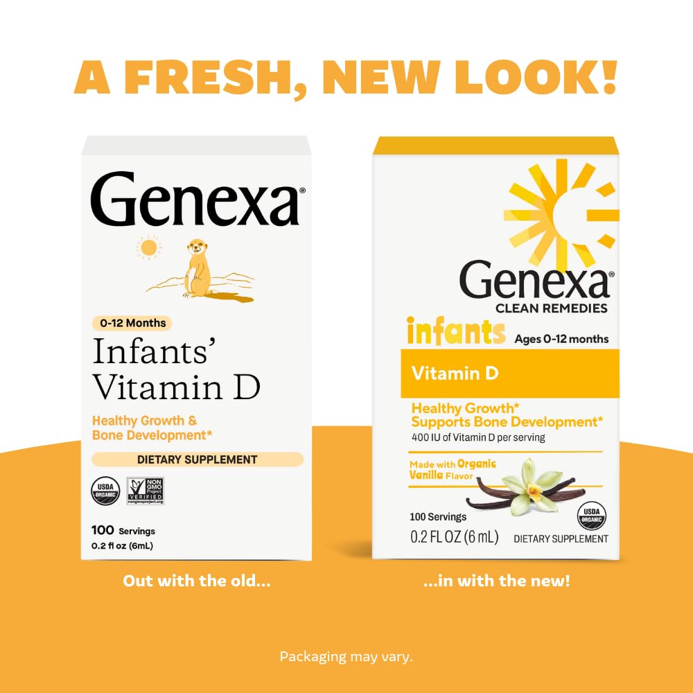 Genexa Infants Vitamin D Drops feature organic vanilla flavor to please little taste buds.