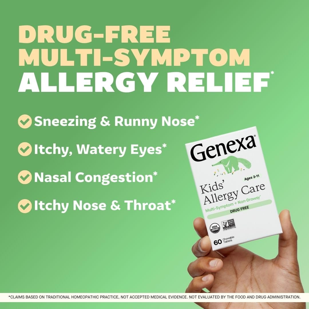 Close-up of Genexa Kids Allergy Care chewable tablets for easy dosing
