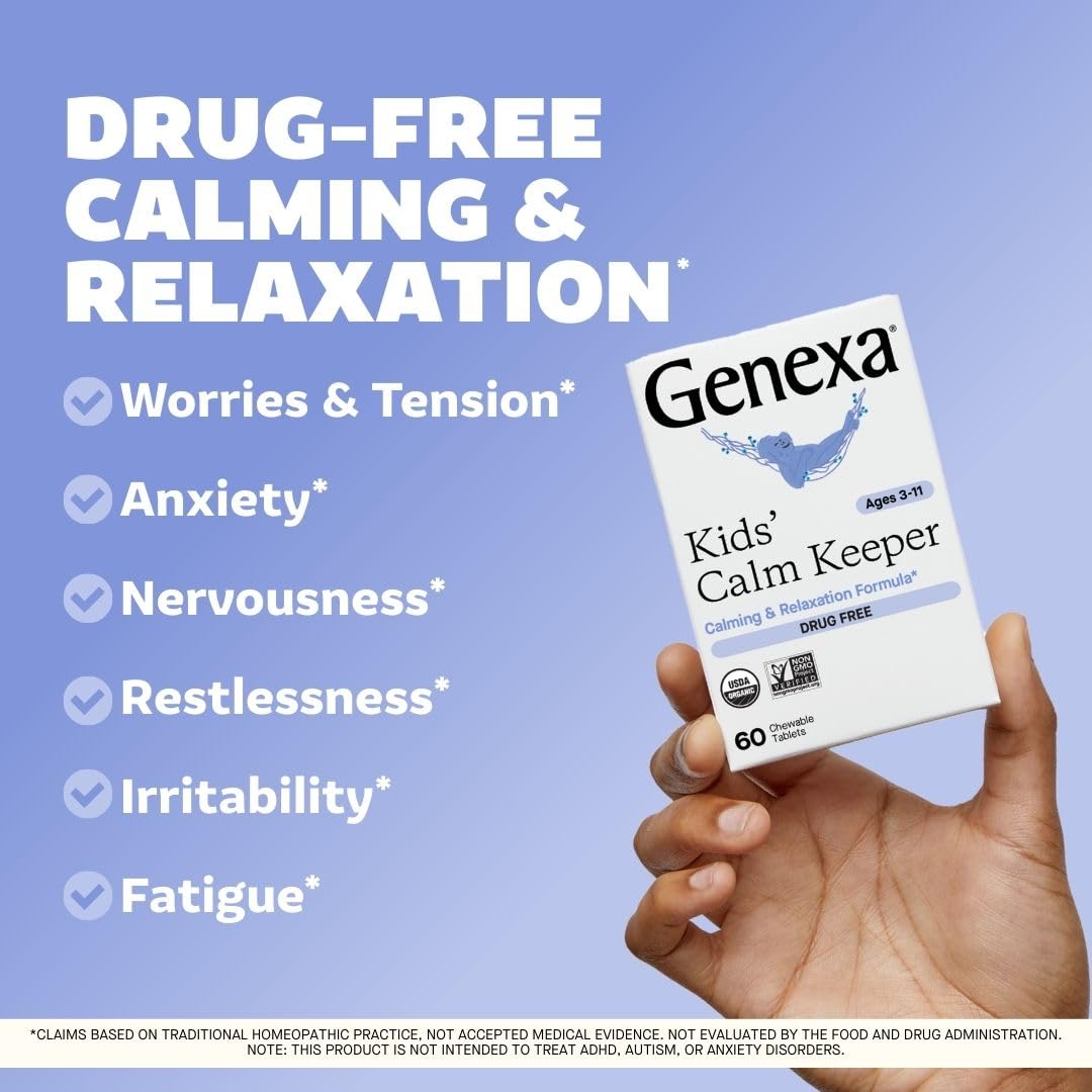 Close-up of Genexa Calm Keeper chewables showing kid-friendly form.
