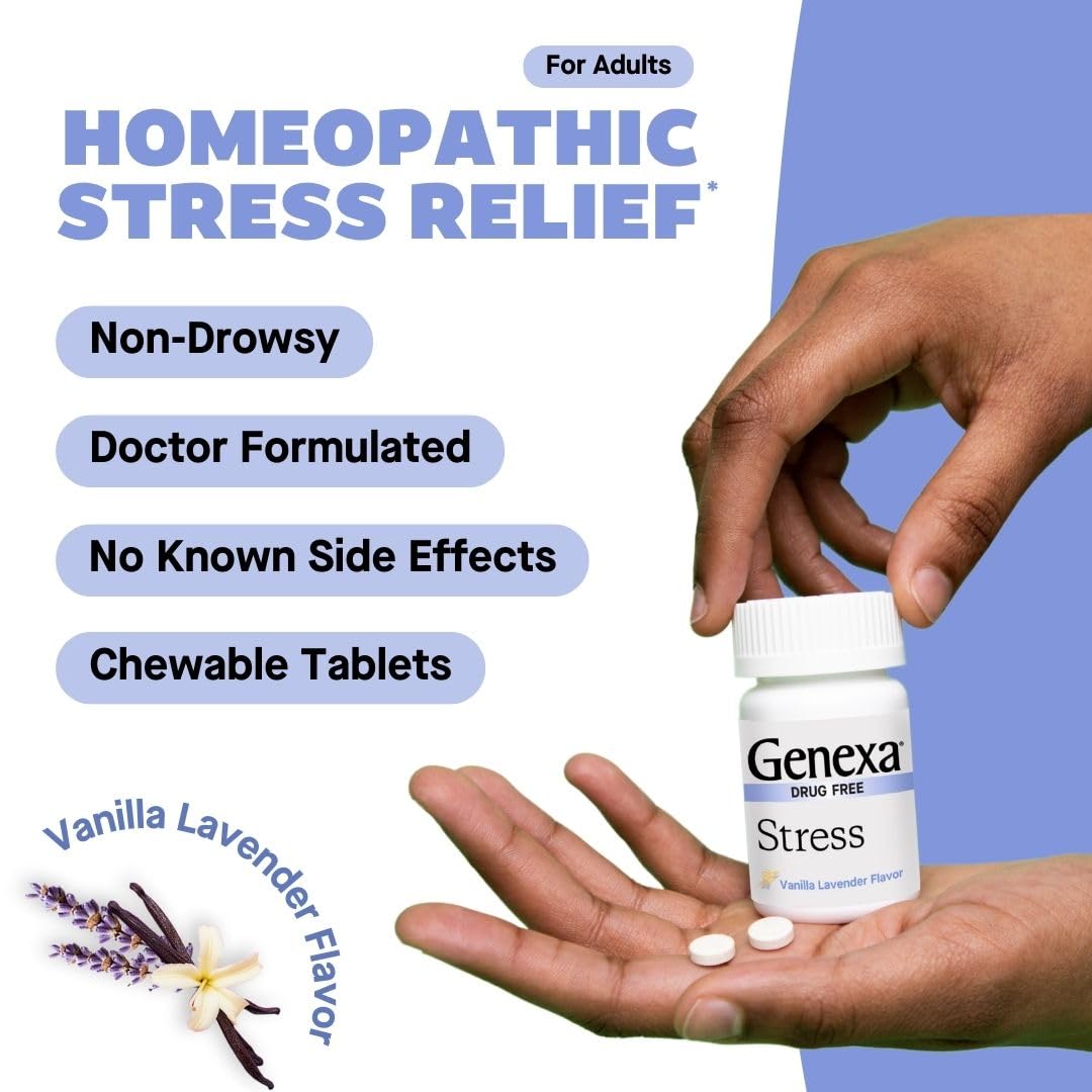 Genexa Stress physician formulated label conveys medical expertise and trust.